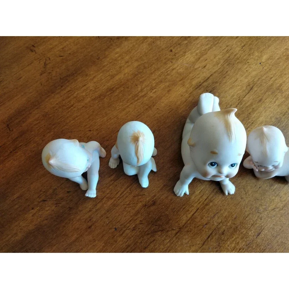 5x Vintage Lefton? Bisque Rose O'Neill Kewpie Doll Blue Wings 4 Mini + 1 Bigger